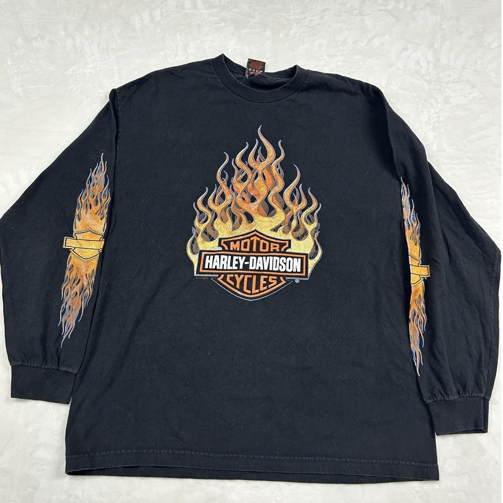 Harley Davidson Long Sleeve Shirt Mens XL Black Flame Logo Washington DC Graphic